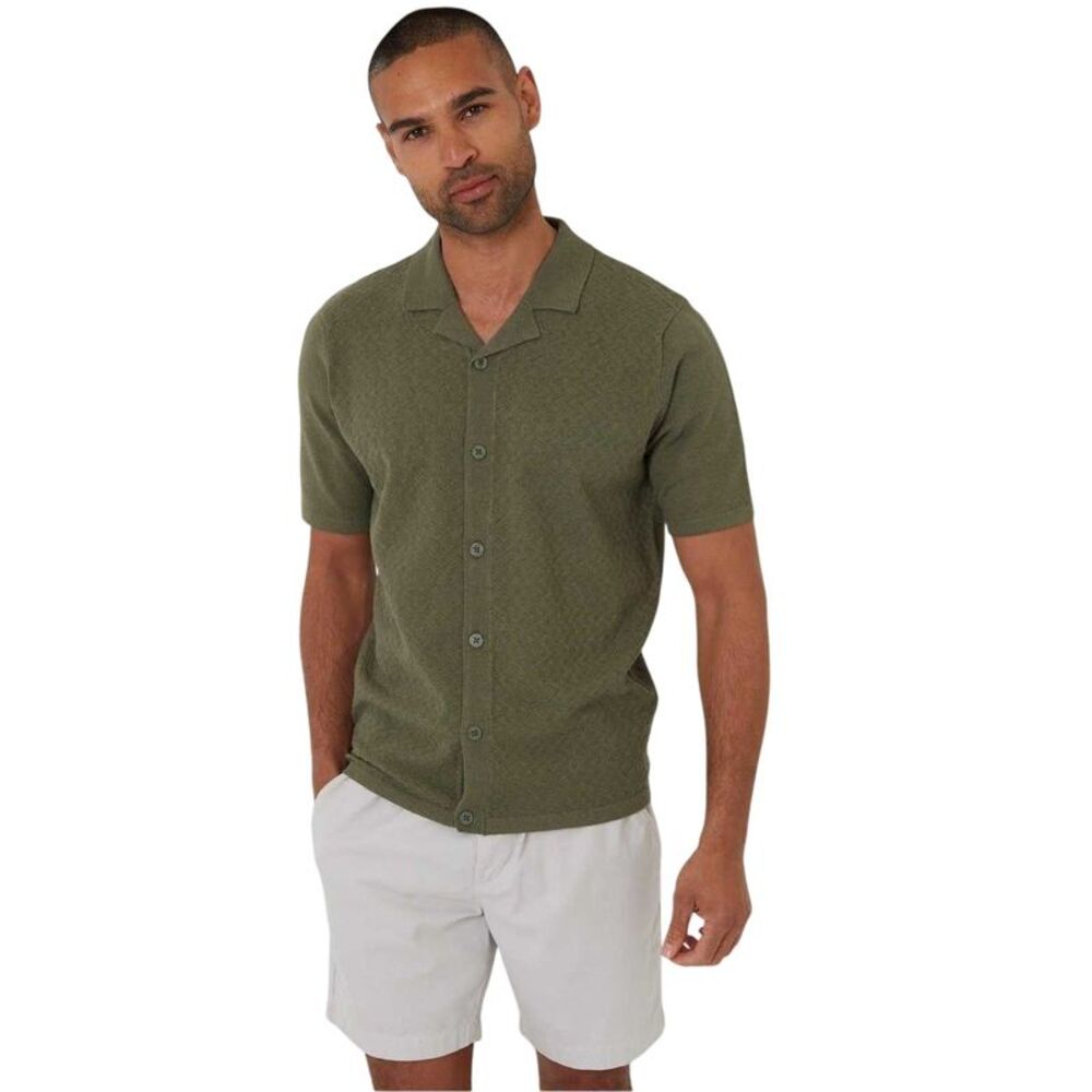 Threadbare Mens Textured Jersey Regular Shirt / Dark Sage